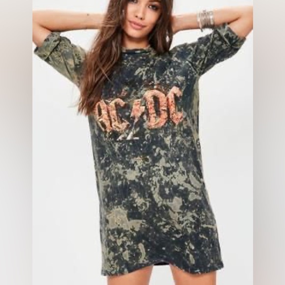 AC/DC Vintage Wash Distressed Graphic Tee Dress | Rocker Grunge Festival Style - Picture 11 of 11